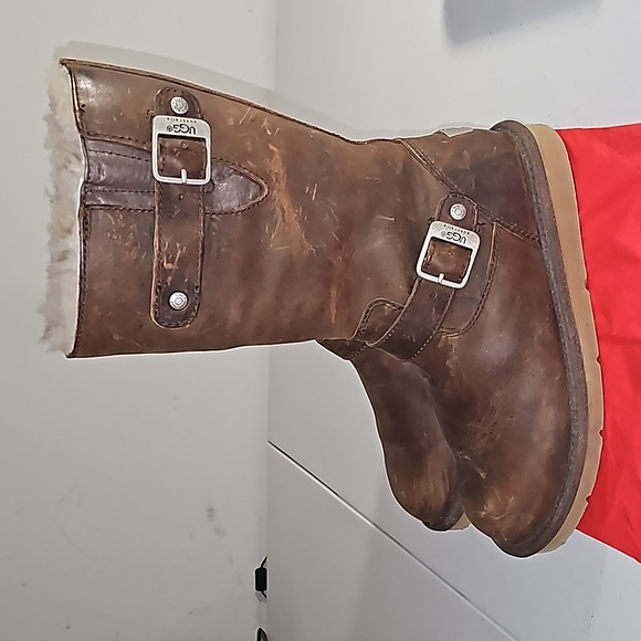 UGG Australia Kensington Toast Tall Shearling Boots Brown Leather Size 7 VGUC - Picture 8 of 16